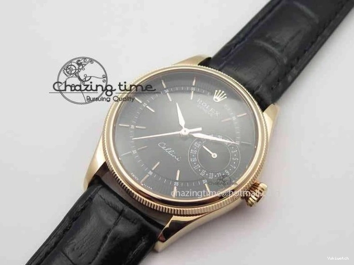 Black RG A3165 Dial Leather Date On Stick Best Edition Strap VF Cellini Markers Black 0708